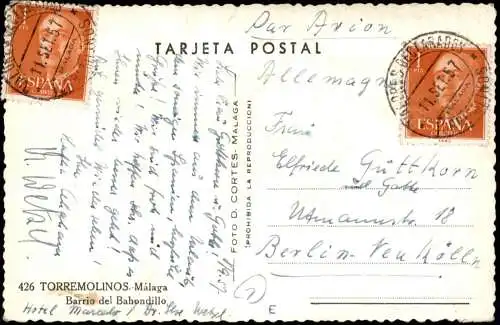 Postales Torremolinos Barrio del Bahondillo 1957