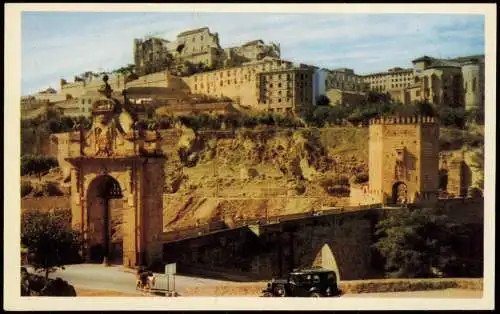 Postales Toledo Puente de Alcántara, Ortsansicht mit alter Brücke 1960