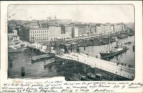 Postcard Stettin Szczecin Stadt, Lange Brücke Dampfer 1901