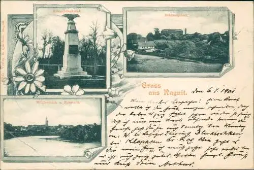 Postcard Ragnit Неман Ragainė Ragneta 3 Bild Schloss Stadt 1901 Ostpreußen