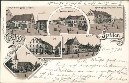 Litho AK Szillen Kr. Tilsit Ragnit Жилино Žiliai   Schule Hotel 1901 Ostpreußen