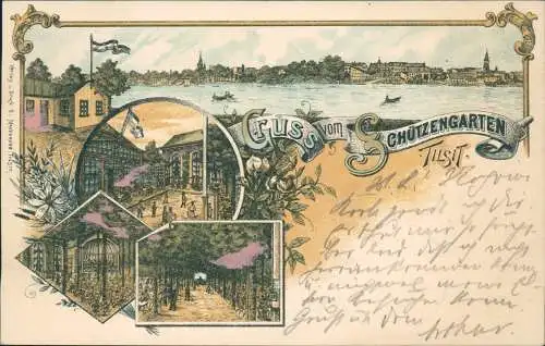 Postcard Litho AK Tilsit Советск Schützengarten Gruss aus Ostpreußen 1901