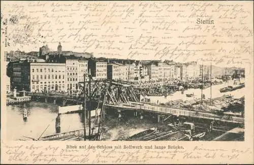 Postcard Stettin Szczecin Schloss mit Bollwerk und lange Brücke. 1901  Pommern