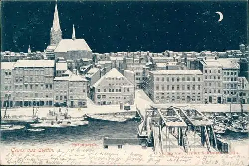 Postcard Stettin Szczecin Hafen im Winter bei Mondschein 1901  Pommern