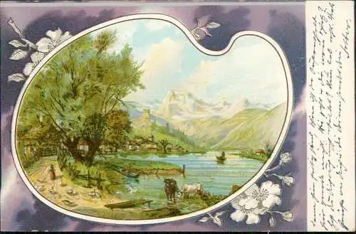 Ansichtskarte  Künstlerkarte Bergidyll Malerpalette 1901  gel Radawnitz Schlawe