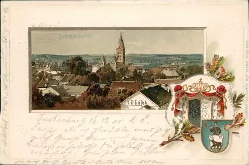 Insterburg Черняховск Stadt Wappen Heraldik Ostpreußen 1901 Goldrand/Prägekarte