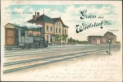 Litho AK Wietstock Pommern Wysoka Kamieńska Bahnhof 1901 b. Gülzow Cammin