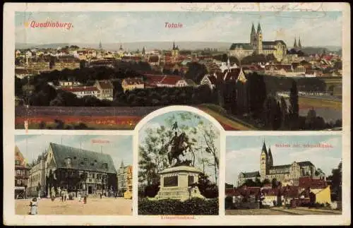 Ansichtskarte Quedlinburg 4 Bild Totale Rathaus Schloß 1911