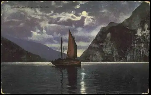 Cartoline Riva del Garda Notte sul Lago di Garda Gardasee Schiff 1910