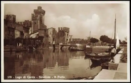 Cartoline Sirmione Binnenhafen Hafen Porto Lago di Garda (Gardasee) 1930