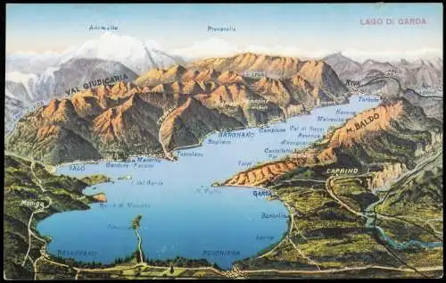 Riva del Garda Lago di Garda Panorama-Reliefkarte vom Gardasee 1910