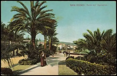 Cartoline San Remo Sanremo Corso dell' Imperatrice, Weg mit Palmen 1900