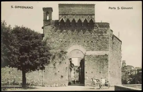 Cartoline San Gimignano Ochsen-Gespann vor der Porta S. Giovanni 1910