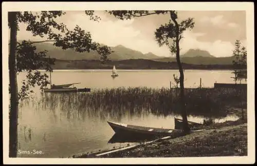 Ansichtskarte Rosenheim Boote auf dem Simsee 1930