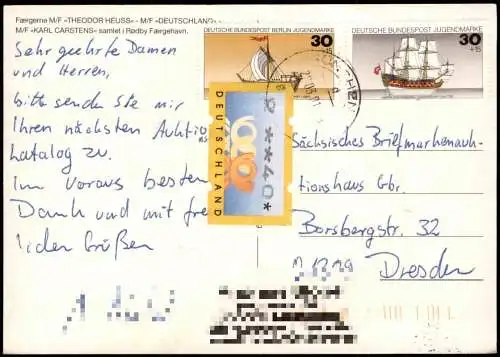 Postcard Rødby Rodby Luftbild Fährem Heuss Deutschland Schiff 2001  Danmark