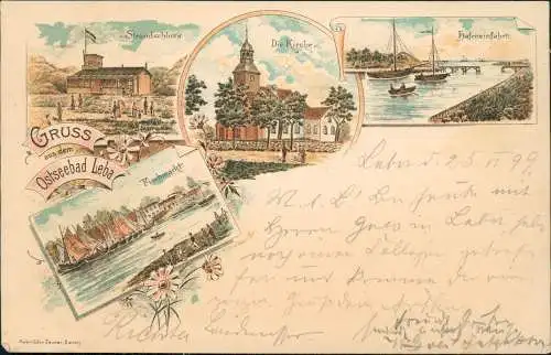 Litho AK Leba Łeba Strandschloß   Hafen 1899   b. Lębork Lauenburg Pommern