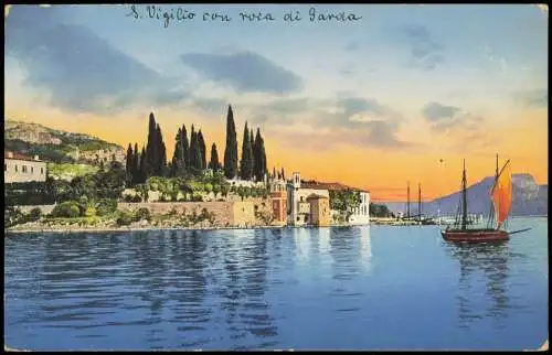 Garda Gardasee Lago di Garda. S. Vigilio con Rocca di Garda 1910