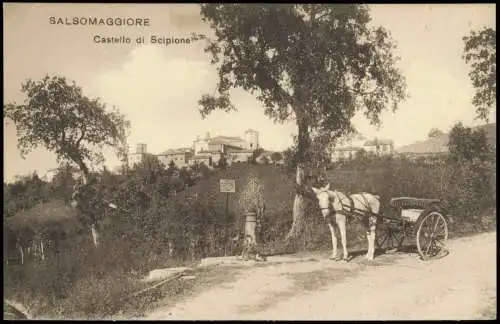 Salsomaggiore Terme Castello di Scipione, Burg Fernansicht, Pferde Fuhrwerk 1910