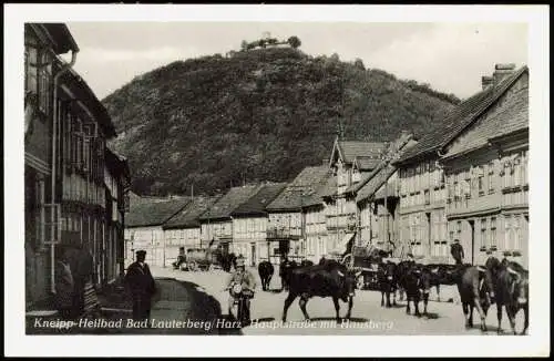 Ansichtskarte Bad Lauterberg im Harz Hauptstraße Motorrad Kühe 1958