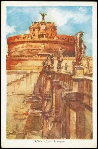 Rom Roma Künstlerkarte der Engelsburg (Castel Sant'Angelo) 1929