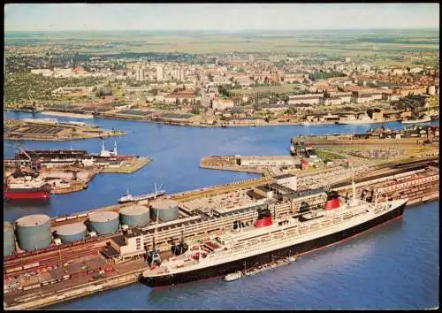 Ansichtskarte Bremerhaven Luftbild Passagierschiff France Columbusbahnhof 1974