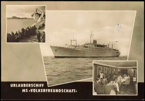 Ansichtskarte  Urlauberschiff MS Völkerfreundschaft mit Speiseraum 1967