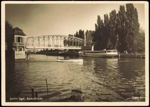 Ansichtskarte Tegel-Berlin Kanalbrücke Ausflugsschiff - Fotokarte 1954