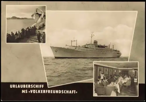 Ansichtskarte  Urlauberschiff MS Völkerfreundschaft mit Speiseraum 1967