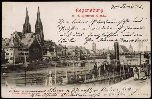 Ansichtskarte Passau Stadt Dampfer eiserne Brücke 1903 Prägekarte