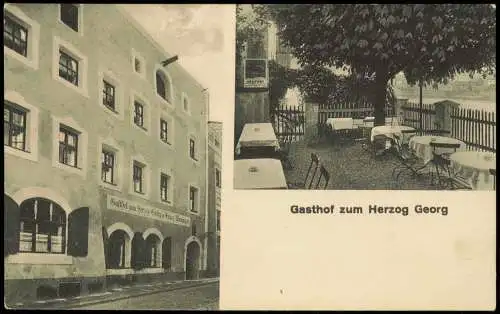 Ansichtskarte Burghausen 2 Bild Gasthof zum Herzog Georg Garten 1918