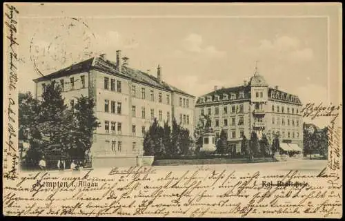 Ansichtskarte Kempten (Allgäu) Straßenpartie an der Realschule 1905