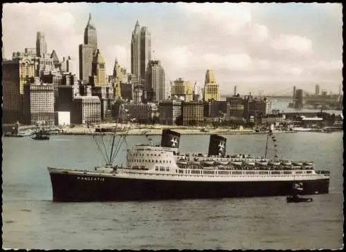 Postcard Manhattan-New York City Schiffe Dampfer Steamer Hanseatic 1965