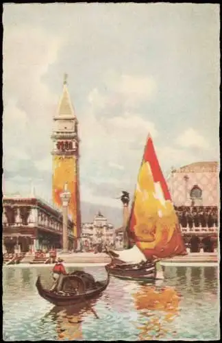 Venedig Venezia Künstlerkarte Piazzetta S. Marco dalla Laguna Gondel 1926