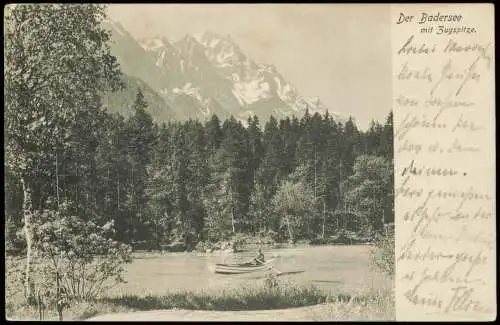 Ansichtskarte Grainau Badersee Ruderer Zugspitze 1903