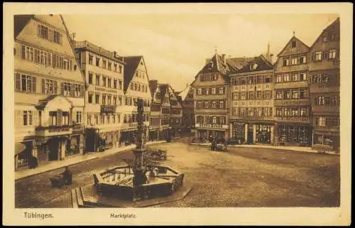 Ansichtskarte Tübingen Marktplatz Geschäfte 1911