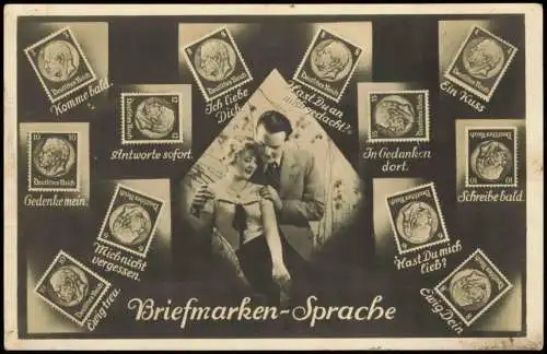 Ansichtskarte  Briefmarken Ansichtskarte Hindenburg Liebespaar 1934