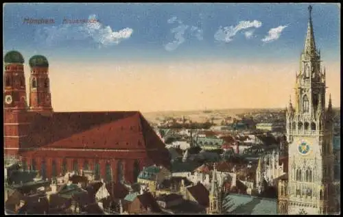 Ansichtskarte München Frauenkirche und Turm des neuen Rathaus 1922