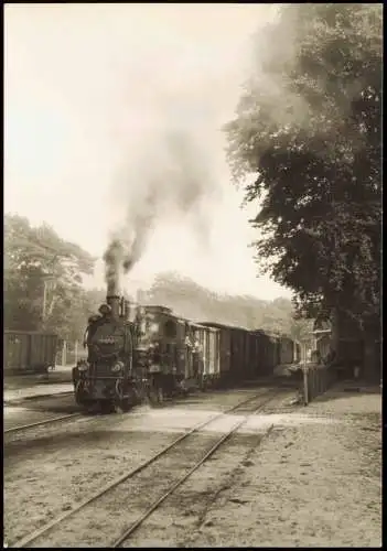 Göhren (Rügen) Schmalspurbahn Putbus- Abfahrbereiter Personenzug, Bahnhof 1985