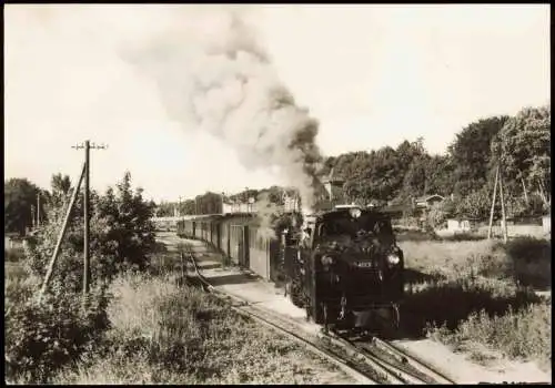 Putbus Schmalspurbahn Putbus-Göhren, Personenzug bei der Ausfahrt 1985