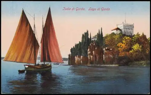 San Felice del Benaco Jsola di Garda Lago di Garda, Segelboot   Gardasee 1910