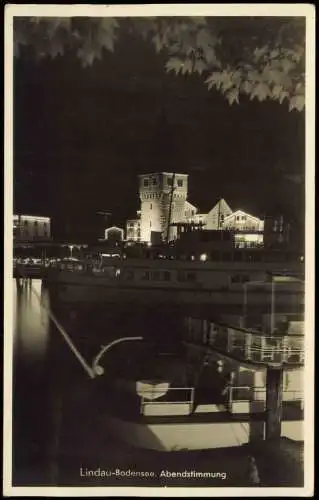 Ansichtskarte Lindau (Bodensee) Abendstimmung Hafen 1930