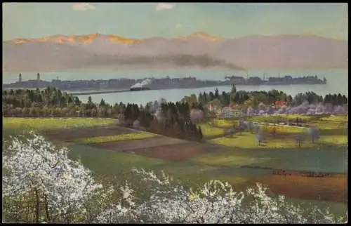 Lindau (Bodensee) Blick auf die Stadt Photochromie Stimmungsbild 1913