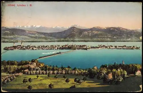 Ansichtskarte Lindau (Bodensee) Totale Eisenbahn auf der Brücke 1914