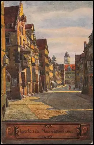 Lindau (Bodensee) Maximilianstraße Künstlerkarte v. Marschall 1917