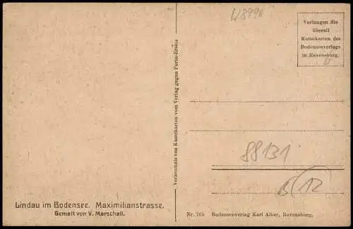 Lindau (Bodensee) Maximilianstraße Künstlerkarte v. Marschall 1917