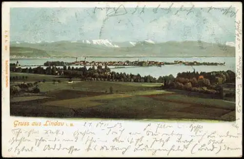 Ansichtskarte Lindau (Bodensee) Panorama 1903  gel. Lindau n. Zittau