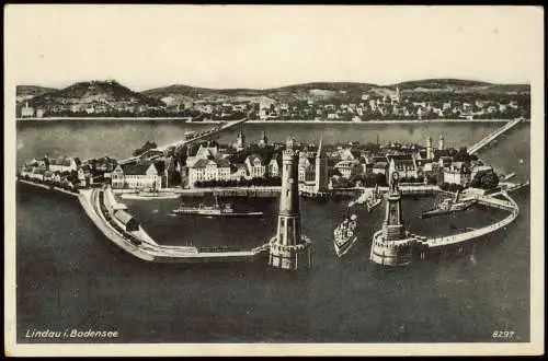 Ansichtskarte Lindau (Bodensee) Hafen Stadt - KÜNSTLERKARTE 1931