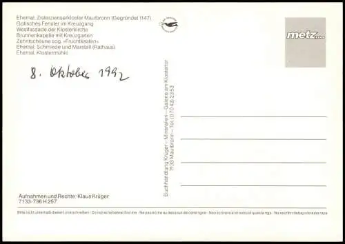 Ansichtskarte Maulbronn Ehemaliges Zisterzienser-Kloster (Mehrbildkarte) 1992