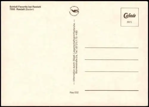 Ansichtskarte Rastatt Schloß Favorite bei Rastatt 1988