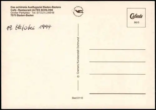Baden-Baden Schloss (Mehrbild-AK mit Cafe-Restaurant Altes Schloss) 1994/1986